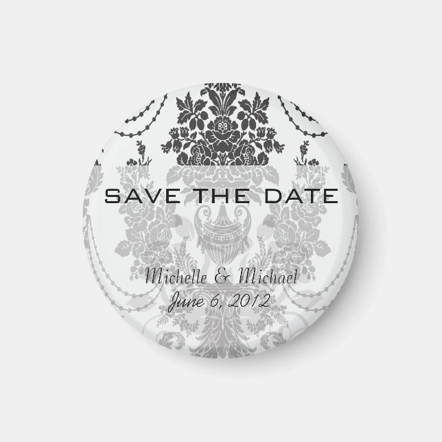 Damast Rose weiß und schwarz.ai Magnet (Vorne)