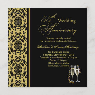 Damast schwarz auf Gold 55. Hochzeitstag Einladung