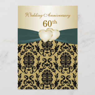 Damast Schwarz Gold Herzen 50. Hochzeitstag Einladung