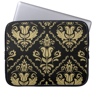Damast Schwarz Gold: Klassisches Ornament. Laptopschutzhülle