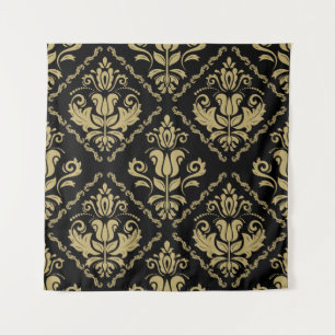 Damast Schwarz Gold: Klassisches Ornament. Wandteppich