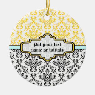 Damast schwarz weiß gelb aqua Ornament