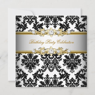 Damast Schwarz Weiß Gold Silber Creme Elegante Par Einladung