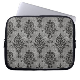 Damast-Schwarzes auf grauem Imitat-Stein Laptopschutzhülle