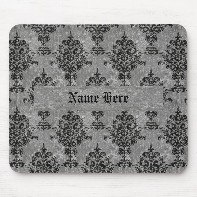 Damast-Schwarzes auf Imitat-Grau-Stein Mousepad (Vorne)