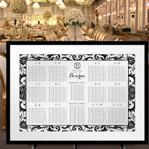 Damast-Sitzplan-Tischnummern - Alphabetisch Poster
