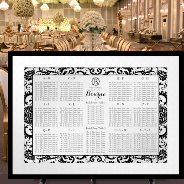 Damast-Sitzplan-Tischnummern - Alphabetisch Poster (Von Creator hochgeladen)