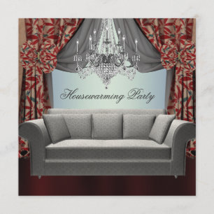Damast-Sofa-Kronleuchter-Housewarming-Party Einladung