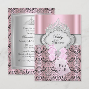Damast & Tiara Prinzessin Baby Shower Einladung