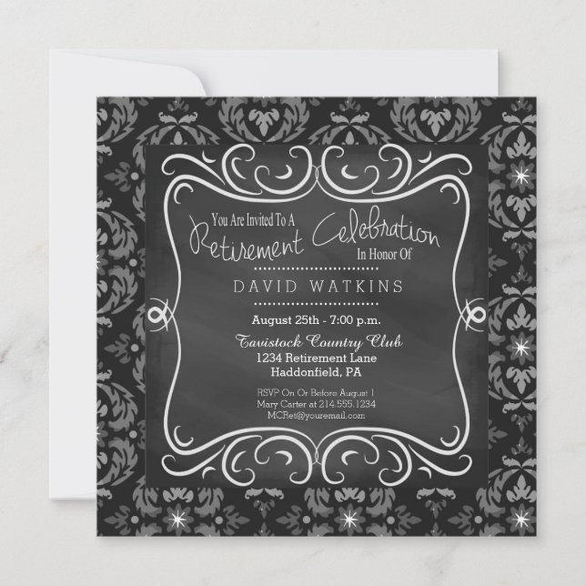 Damast-u. Tafel-Ruhestands-Party Einladung (Vorderseite)