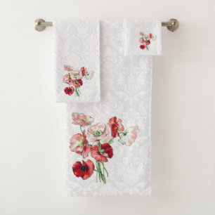 Damast und farbenfrohe Blume Badhandtuch Set
