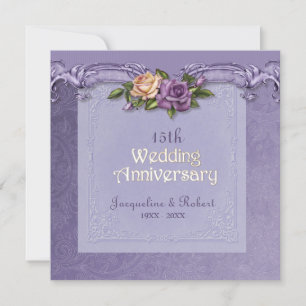 Damast und Rosen Lila 15. Hochzeitstag-Jubiläum Einladung