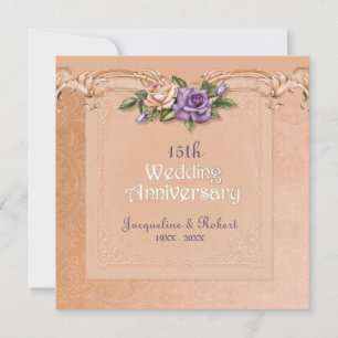 Damast und Rosen Pfirsich 15. Hochzeitstag-Jubiläu Einladung