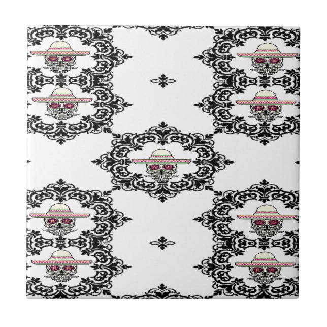 Damast und Schädel Fliese (Vorderseite)