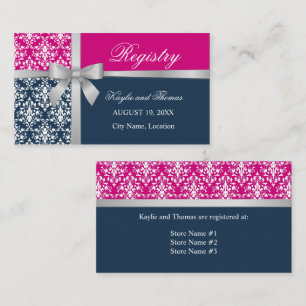 Damast-Unechtes Silberband Navy Blau Fuchsia-Einla Visitenkarte
