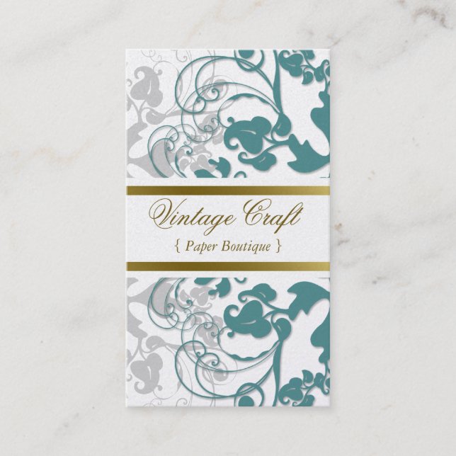 Damast-Vintage Blumen blühen Boho aquamarines Visitenkarte (Vorderseite)