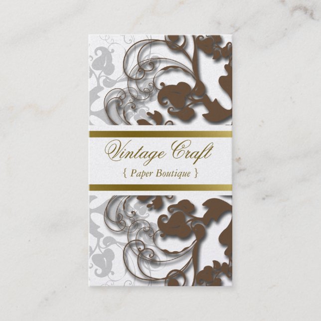 Damast-Vintage Blumen blühen Chic elegantes Brown Visitenkarte (Vorderseite)