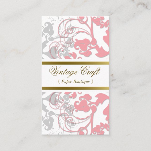 Damast-Vintage Blumen blühen Chic-rosa elegantes Visitenkarte (Vorderseite)