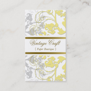 Damast Vintage Blumen Schwung Chic Gelb Elegant Visitenkarte