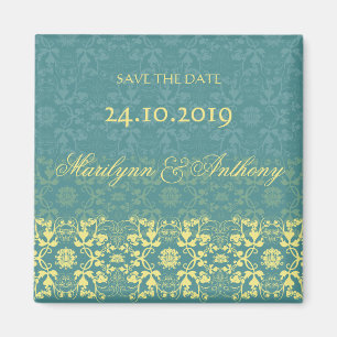 Damast Wirbel Spitze Pfau Save The Date Magnet
