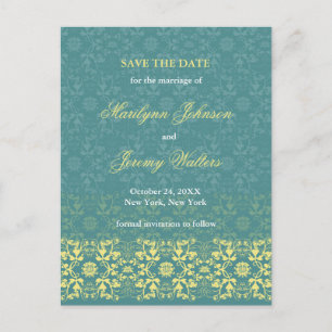 Damast Wirbel Spitze Pfau Save The Date Postkarte