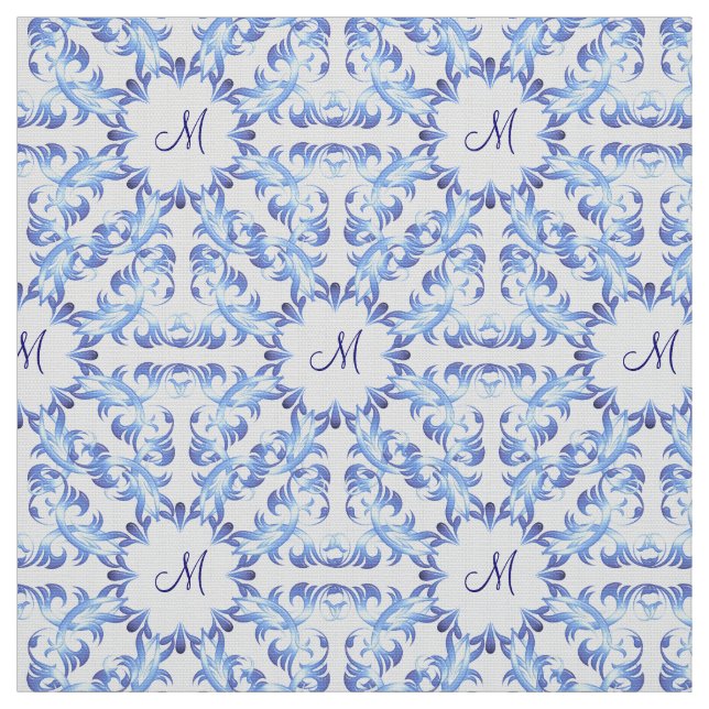 Damastblau-Muster. Monogramm. Stoff (Muster)