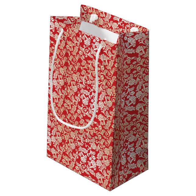 Damastblumenhintergrundmuster Kleine Geschenktüte (Rückseite Schrägansicht)