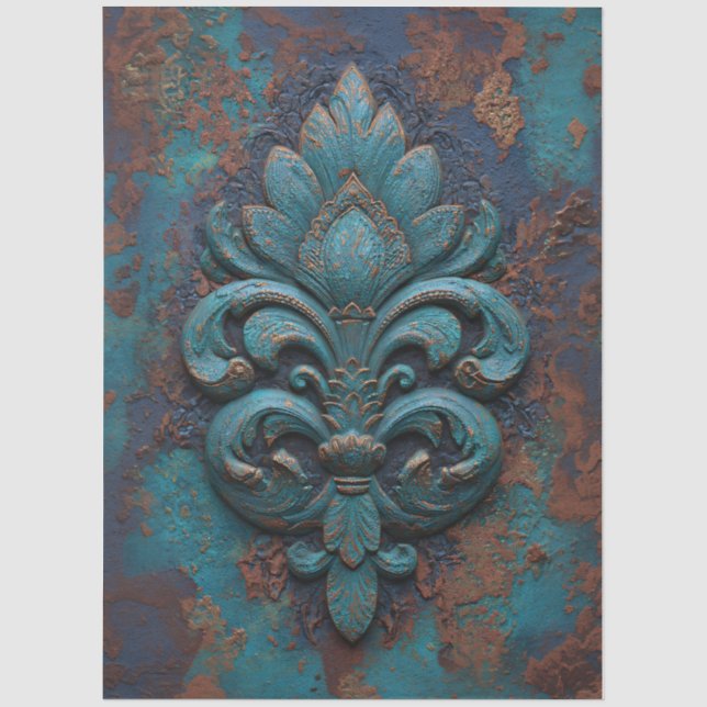 Damastgeprägtes Fleur-De-Lis-Dekoupage Seidenpapier (Vorderseite)