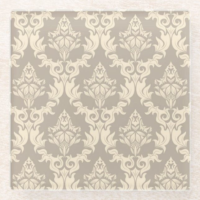 Damasthintergrund Glasuntersetzer (Vorderseite)