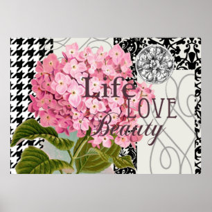 Damastmuster Blumendekor Liebe Leben Poster