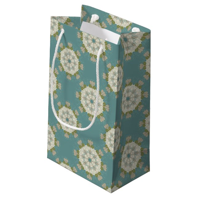 Damastmuster mit abstrakten Elementen Kleine Geschenktüte (Rückseite Schrägansicht)