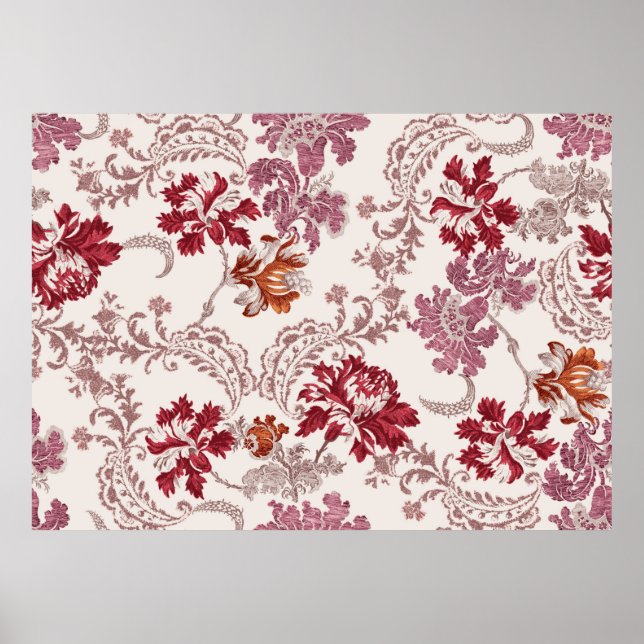 Damastmuster mit Blume und Vintagem Wandteppich Poster (Vorne)