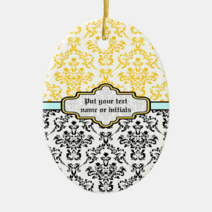 Damastmuster schwarz weiß gelb aqua Ornament