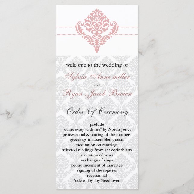 Damastrosa Hochzeitsprogramm Programm (Vorderseite)