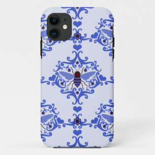 Damasttapeten-Musterkasten der Bienenhummel blauer Case-Mate iPhone Hülle