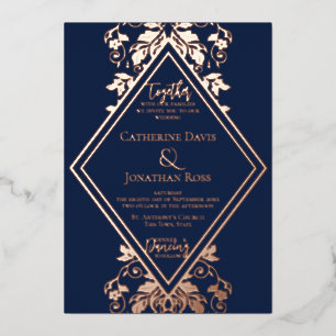 Damaszener Diamant Navy & Rose Hochzeitsfolie-Einl Folieneinladung