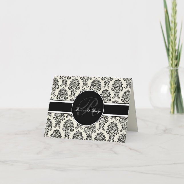Damaszener-Monogramm-Hochzeitskarten Dankeskarte (Vorderseite)