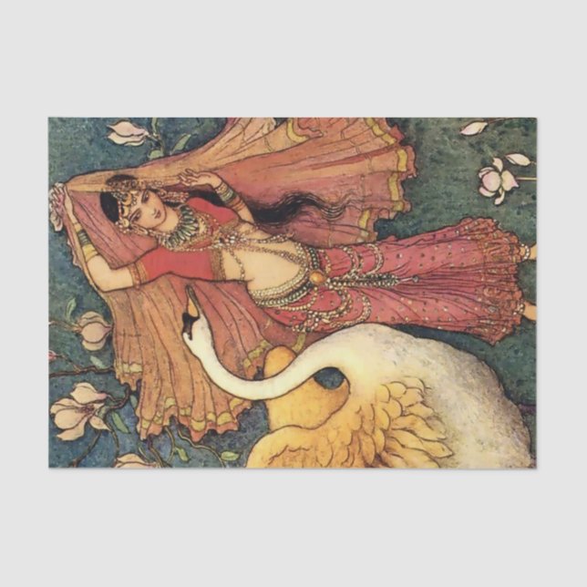 "Damayanti and the Swan" von Warwick Goble Seidenpapier (Vorderseite)