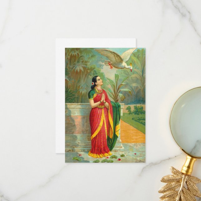Damayanti und die Swan von Raja Ravi Varma Dankeskarte (Vorderseite/Rückseite Beispiel)
