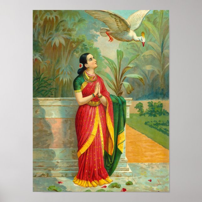 Damayanti und die Swan von Raja Ravi Varma Poster (Vorne)