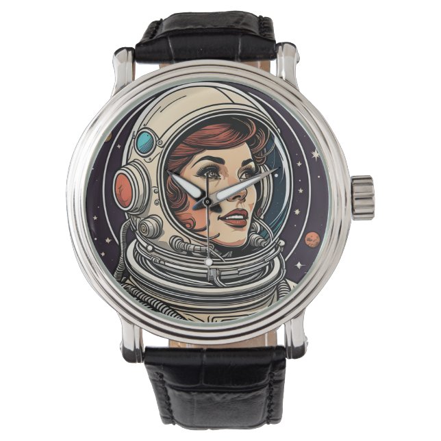 Dame Astronaut Vintag Design Armbanduhr (Vorderseite)