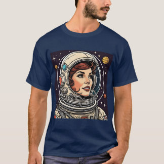 Dame Astronaut Vintag Design T-Shirt