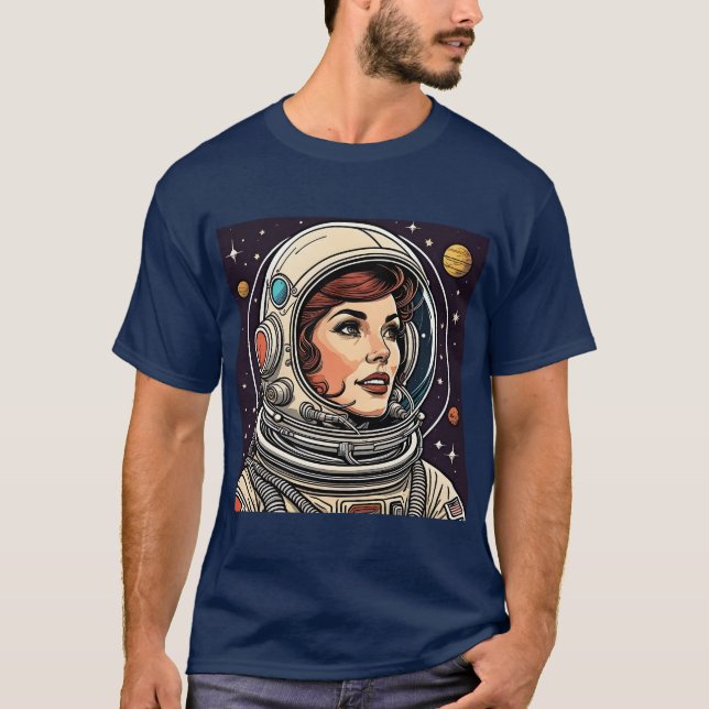 Dame Astronaut Vintag Design T-Shirt (Vorderseite)