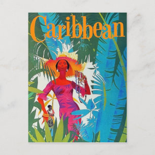 Dame auf der karibischen Insel, Vintag, touristisc Postkarte
