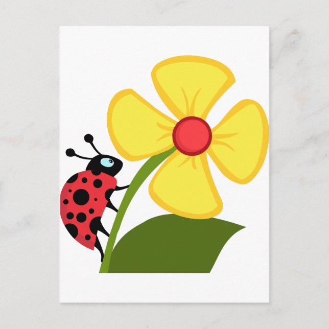 Dame Bug auf gelber Blume Postkarte (Vorderseite)