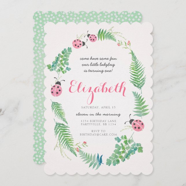 Dame Bug Birthday Invitation Einladung (Vorne/Hinten)