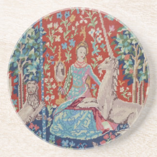Dame CH und die Unicorn-Tapisserie-Untersetzer Sandstein Untersetzer
