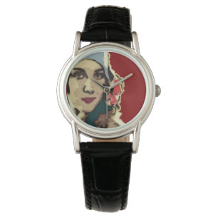 Dame der 1920er Jahre mit blauem Hut Pop-Art Armbanduhr