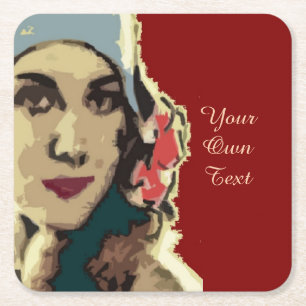 Dame der 1920er Jahre mit blauem Hut Pop Art Benut Rechteckiger Pappuntersetzer