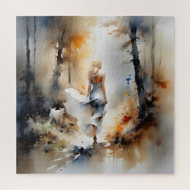 Dame, die durch einen Wald geht Puzzle (Vertikal)